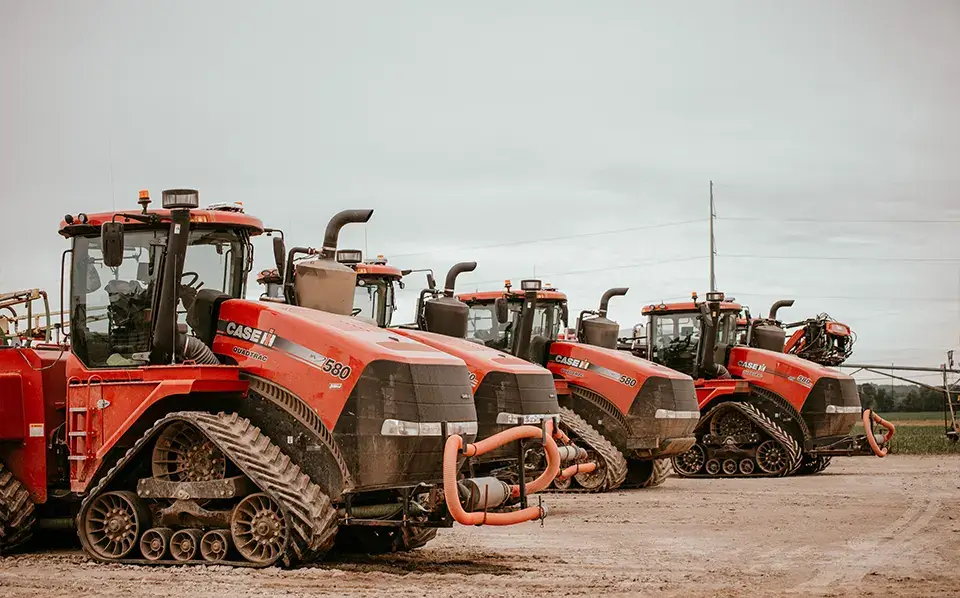 Row of tractors