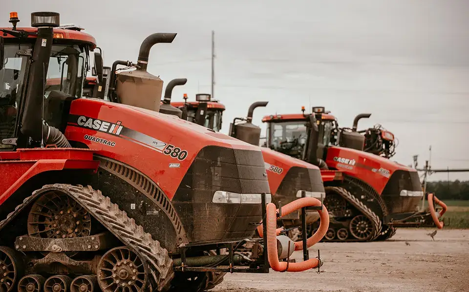 Row of tractors