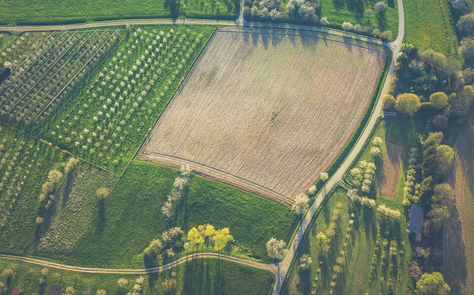 Aerial view of farm land